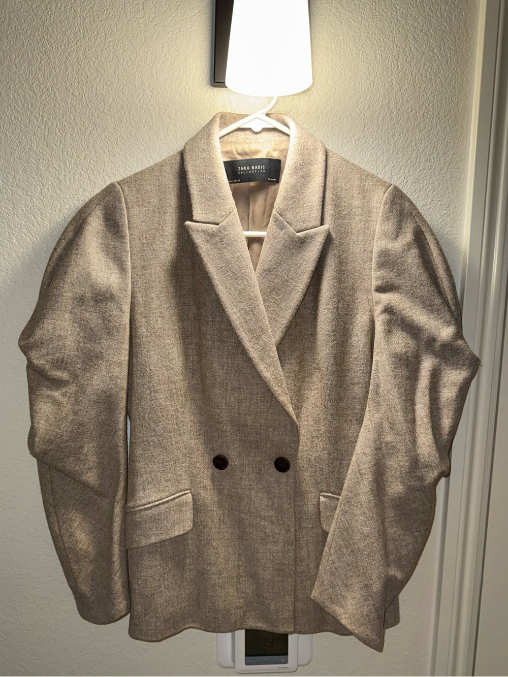 Zara Beige/Tan Double-Breasted Wool-Blend Blazer